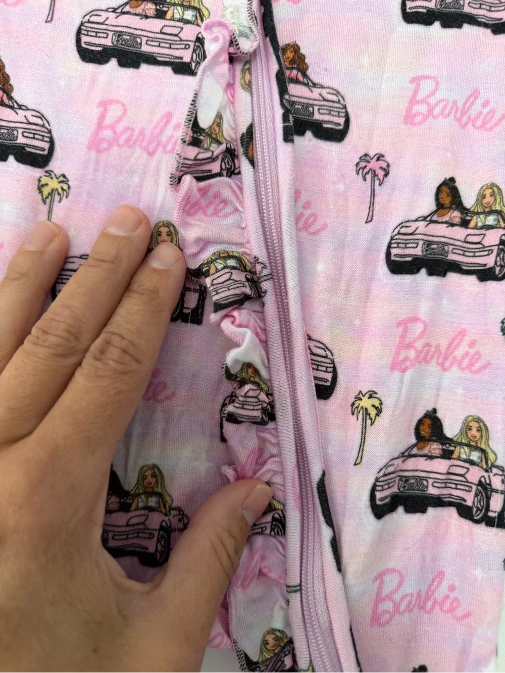 Posh Peanut Barbie Pink baby Girls' Footed One-Piece ruffle onesie size 6-9m